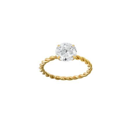 cubic zirconia 8mm large twist yellow gold on silver ring