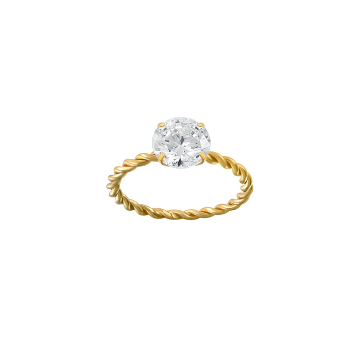 cubic zirconia 8mm large twist yellow gold on silver ring