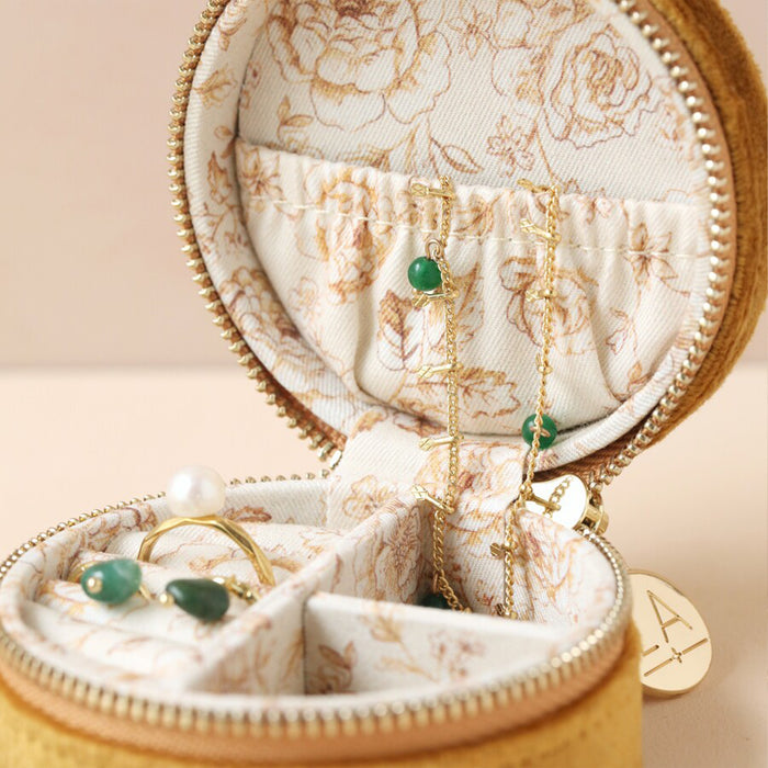 Mustard Round Travel Jewellery Case