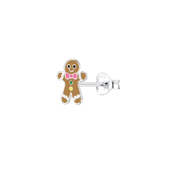 Gingerbread Design Stud Earrings in Sterling Silver