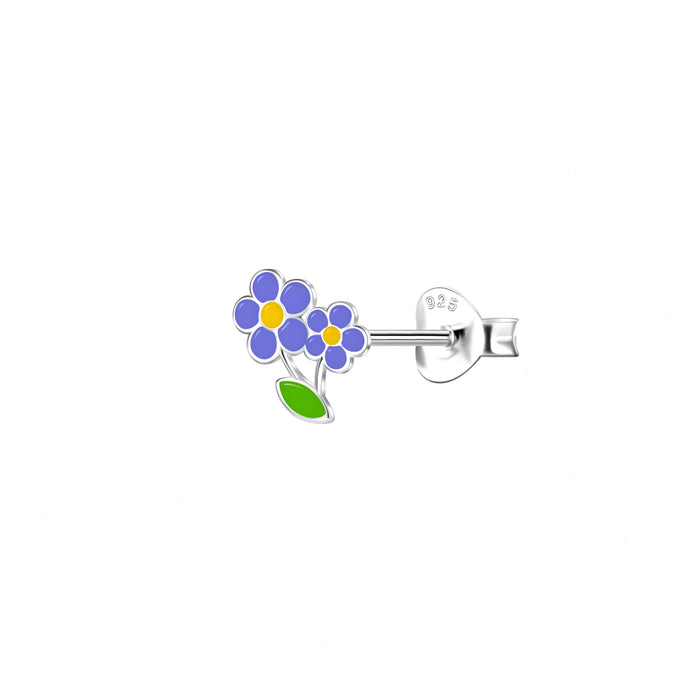 Flower Leaf Design Set of Stud Earrings in Sterling Silver
