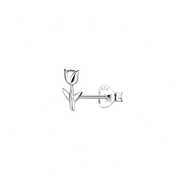 Tulip Flower Design Stud Earrings in Sterling Silver