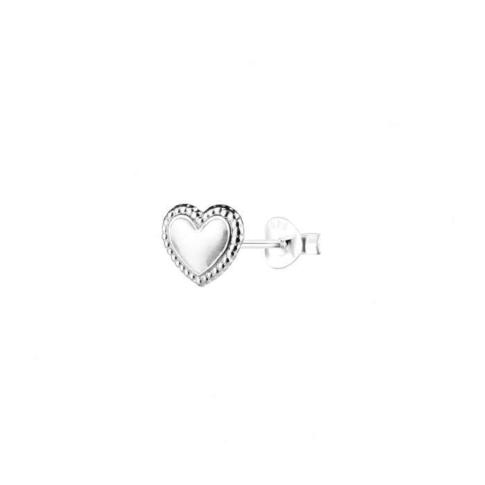 Heart Shaped Bead Edge Stud Earrings in Sterling Silver