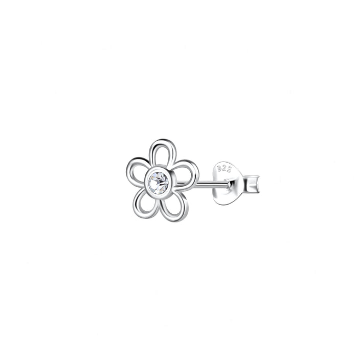 Flower Shaped Set of Stud Earrings in Sterling Silver