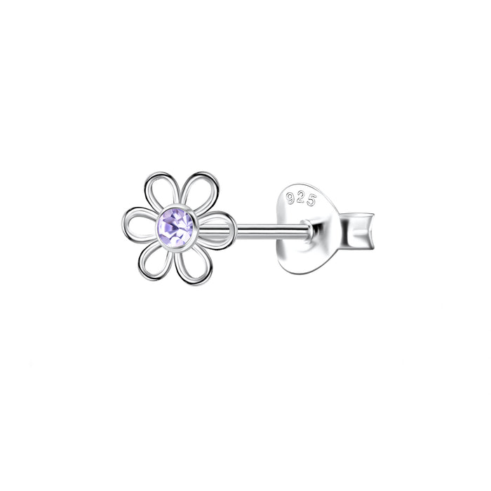 Flower Crystal Design Stud Earrings in Sterling Silver