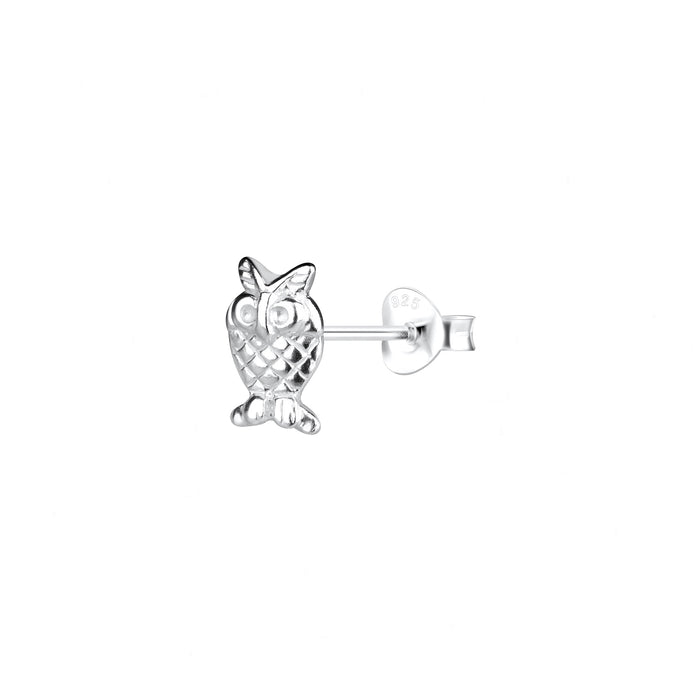 Owl Design Stud Earrings in Sterling Silver