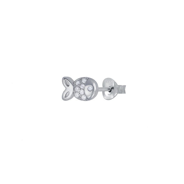 Fish Design Cubic Zirconia Stud Earrings in Sterling Silver