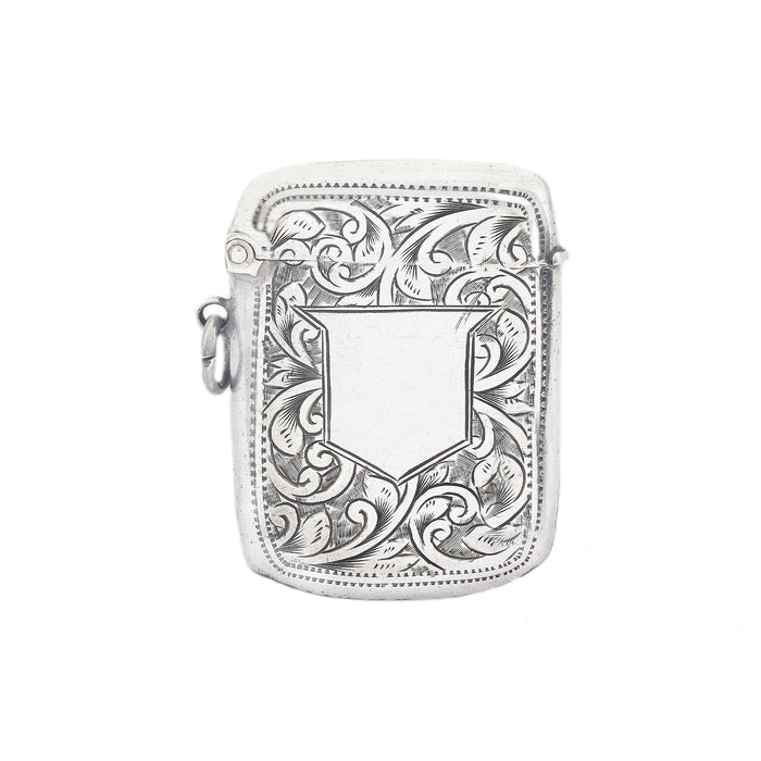 an edwardian silver vesta case with cartouche and leaf pattern