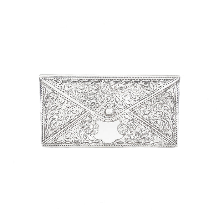 engraved silver envelope card holder antique