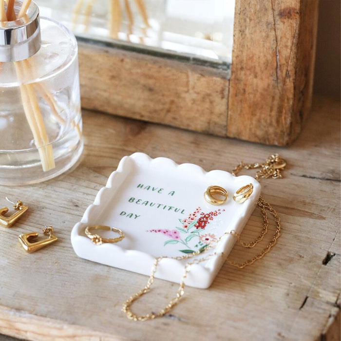 beautiful day square trinket dish on wooden background