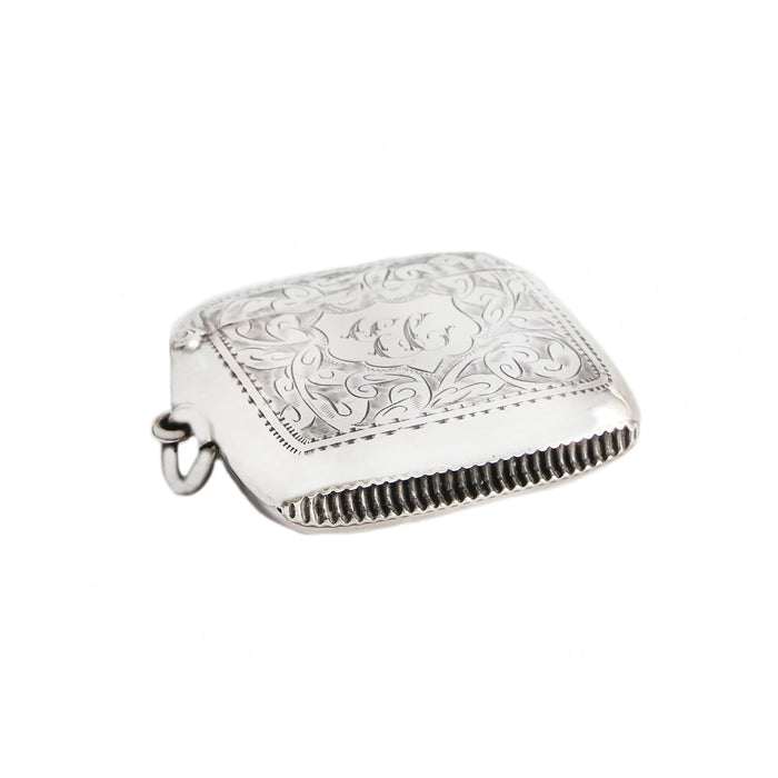 old antique silver vesta case scroll and shield cartouche with initials