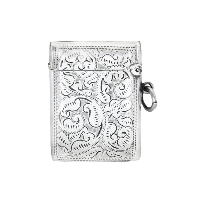antique vesta case in silver floral pattern