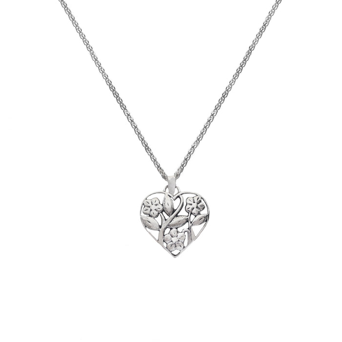 heart shaped flower design pendant and spiga chain all made in sterling silver