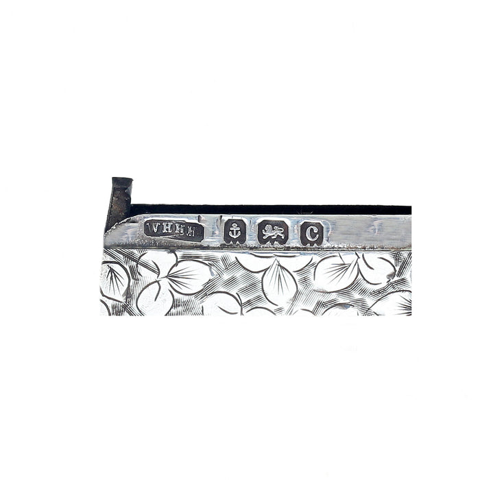 silver case with leaf effect hallmark close up