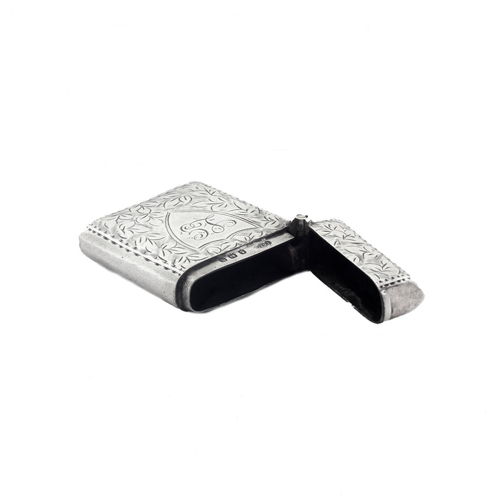 shield initials leaf pattern vesta case silver