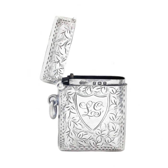 a hallmarked antique silver leaf vesta case