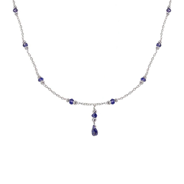 iolite silver link necklace with drop pendant