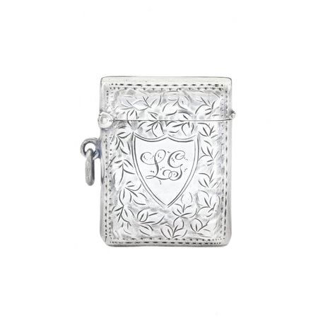 an engraved leaf design sterling silver vesta case