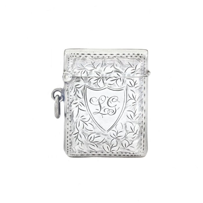 an engraved leaf design sterling silver vesta case