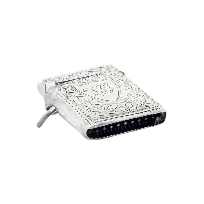 antique vesta case in silver with pattern