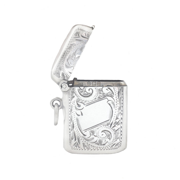 engraved scroll vesta case in silver hallmark
