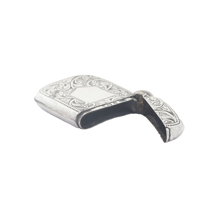 an engraved opened vesta case in silver