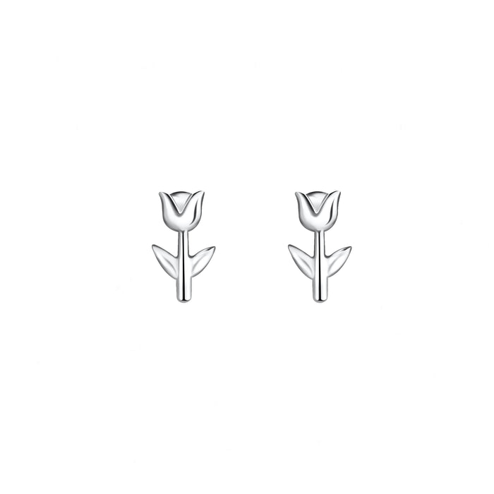silver tulip flower stud earrings