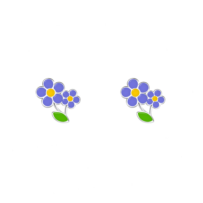 pair of enamel purple yellow flower stud earrings