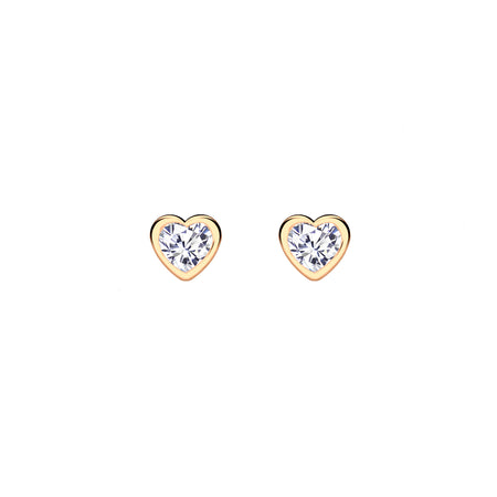 rose gold plated silver heart shaped studs with cubic zirconia stones