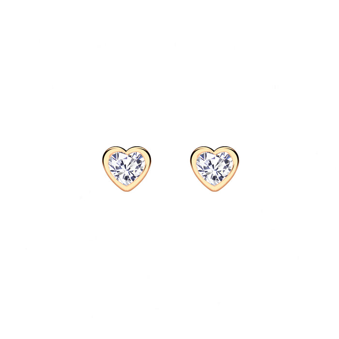 rose gold plated silver heart shaped studs with cubic zirconia stones