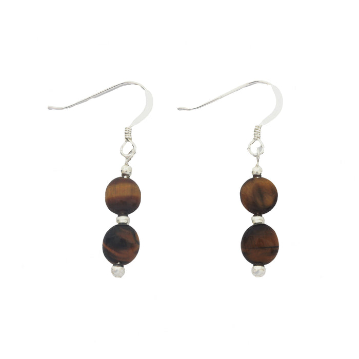 silver tigers eye and bead drop earrings