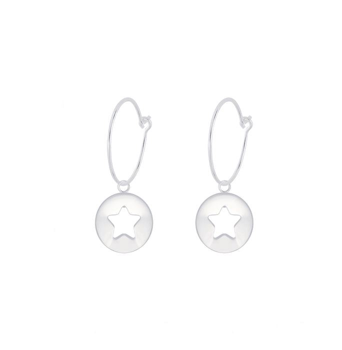 Star Design Disc Hoop Earrings in Sterling Silver– Olea Owl