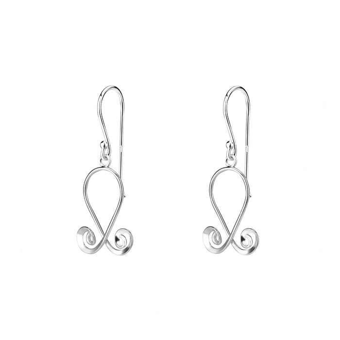 spiral shaped drop earrings in silver hook fittings