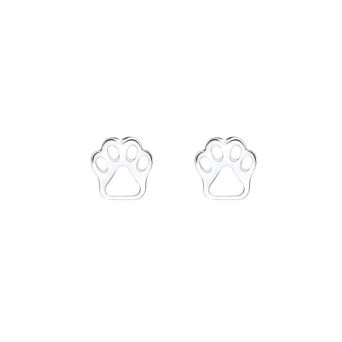 paw print open cut silver stud earrings
