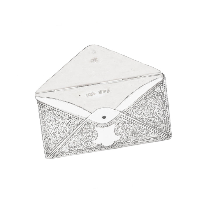 a silver antique envelope card holder open hallmark