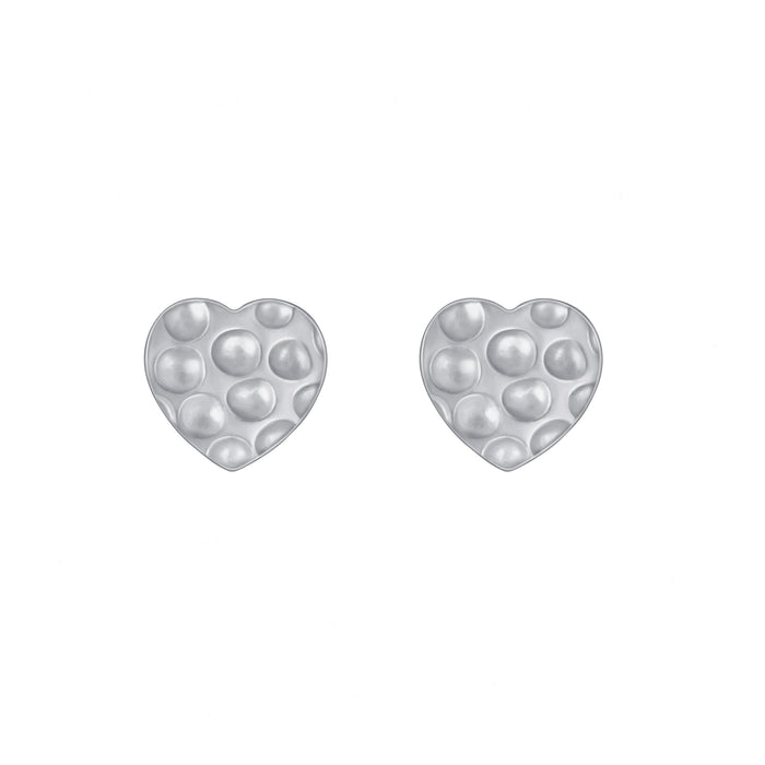 satin finish patterned heart studs in silver
