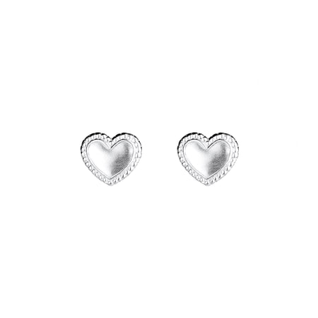 heart shaped earrings with a beaded edge in silver