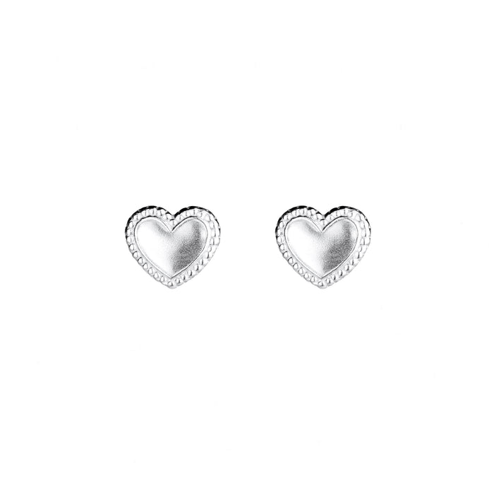 heart shaped earrings with a beaded edge in silver