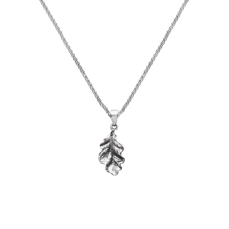 oak leaf pendant on a silver spiga link chain