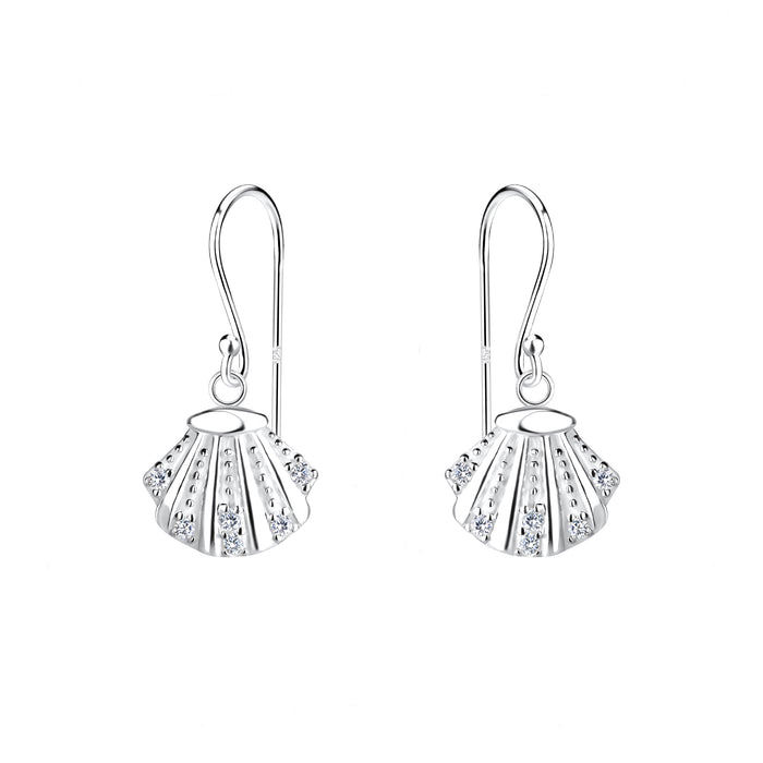 shell cubic zirconia drop earrings silver
