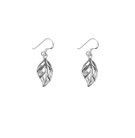 leaf design silver earrings with hook fittings
