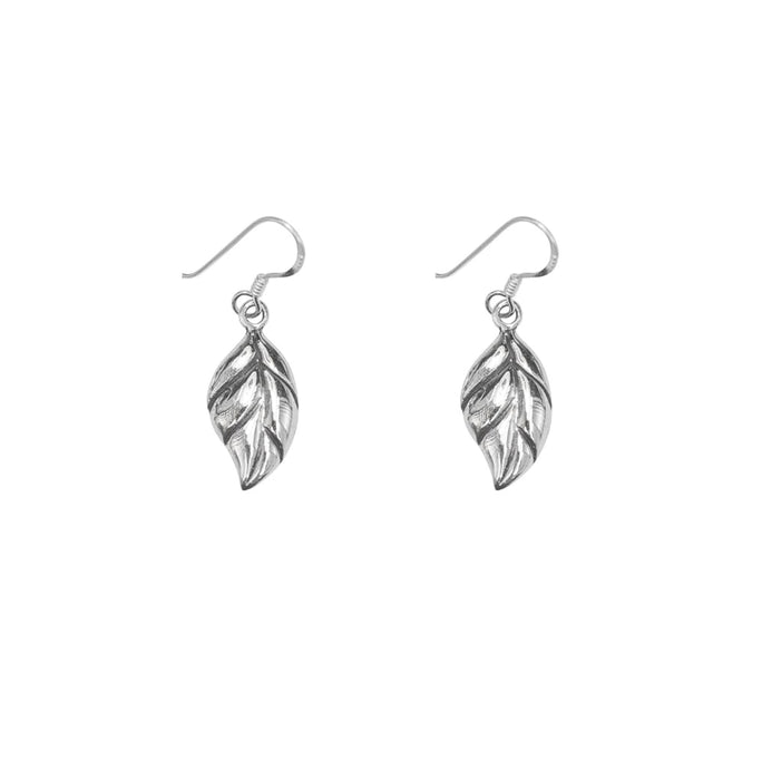 leaf design silver earrings with hook fittings