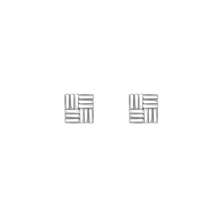 square patterned stud earrings in silver