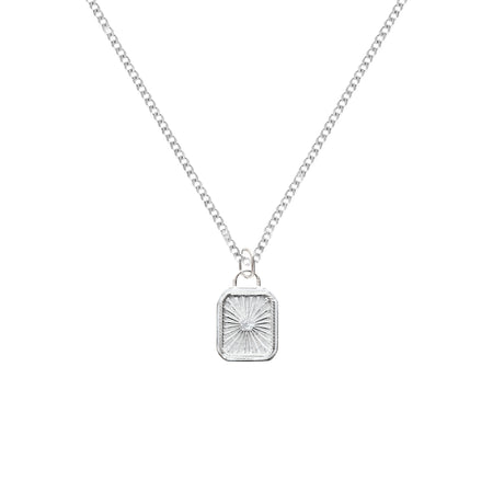 sunburst flat silver pendant with curb chain all in sterling silver