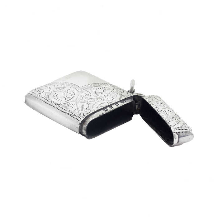 engraved old vesta case in silver