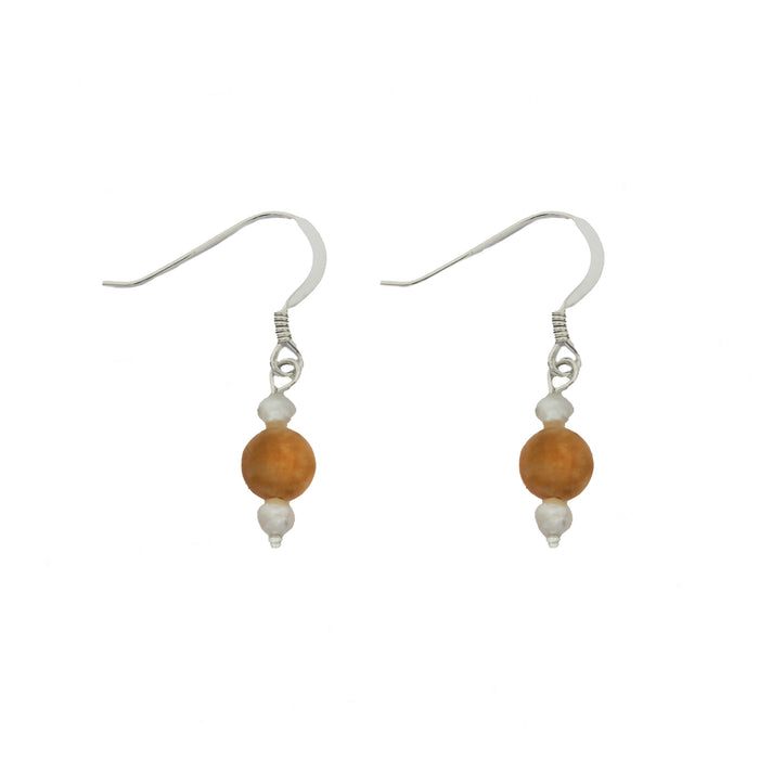 flower jade pearl drop earrings in silver