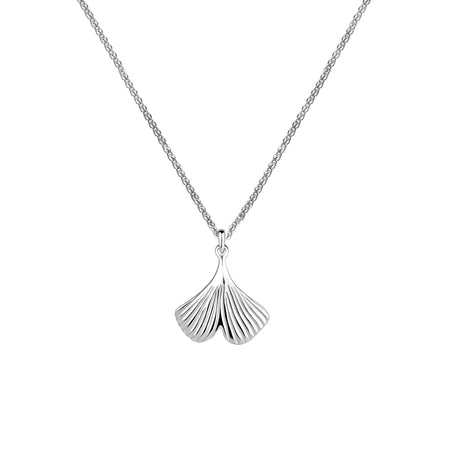 a ginkgo leaf pendant on a silver spiga chain