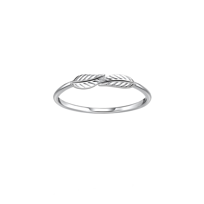 double leaf design modern silver ring size L