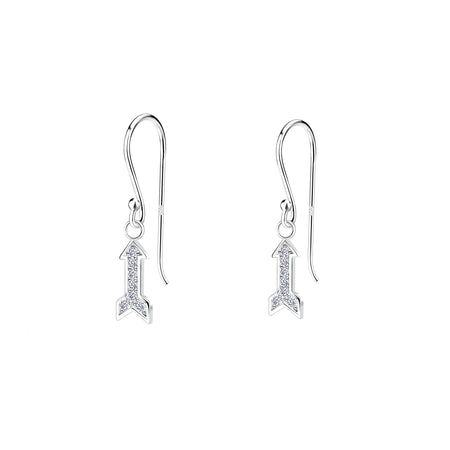 arrow design silver drop earrings hook fittings cubic zirconia stones