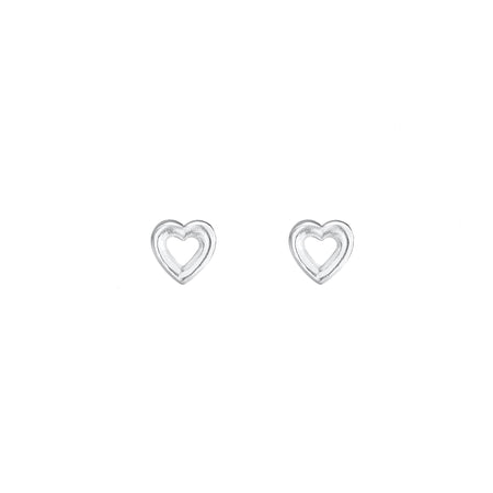 tiny cut out heart shaped silver stud earrings with post and butterfly